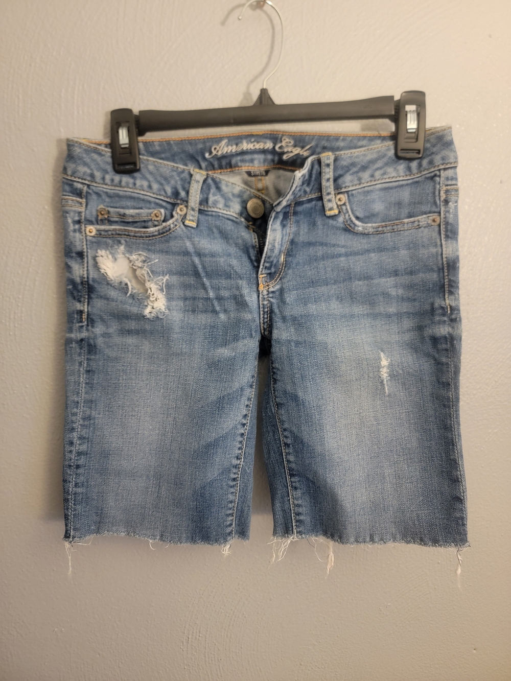 Light Wash Denim Shorts with Contrast Topstitching